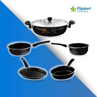 Flipkart SmartBuy Sleek Kitchen Essential: 6-Piece Cast Iron Non-Stick Cookware Set - Gas Stove & Induction Bottom Non-Stick Coated Cookware Set