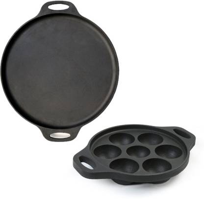 Feroall Feroall Cookware Cast Iron Seasoned Combo (Dosa Tawa 10 inch, 7 pit Appe Pan) Induction Bottom Cookware Set