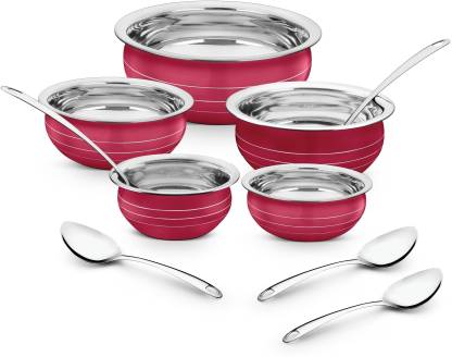 Classic Essentials by Classic Essentials Red Coloured Stainless Steel Handi/patila/bhagona/biryani cook & serve Handi Induction Bottom Cookware Set