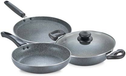 Prestige Omega Grey Granite Festival Pack BYK Set(Kadai With Lid, Omni Tawa, Fry Pan) Induction Bottom Non-Stick Coated Cookware Set