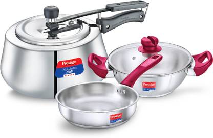 Prestige Nakshatra Cute Svachh 3 L Pressure Cooker with Platina Popular Induction Bottom Cookware Set