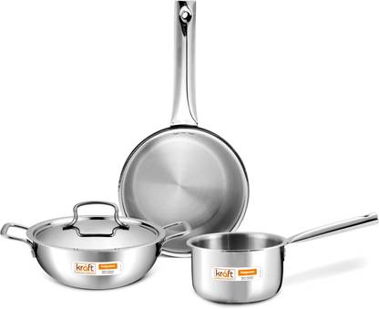 Kraft Fututretec Triply Stainless Steel Cookware 4 Pc Combo Gift Set Induction Bottom Non-Stick Coated Cookware Set