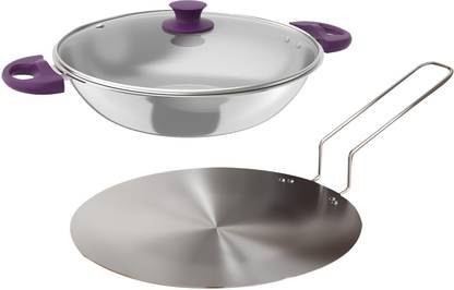 Lifelong LLTPC3 Triply Combo Kadhai (20 CM) with Lid, Roti Tawa Induction Bottom Cookware Set