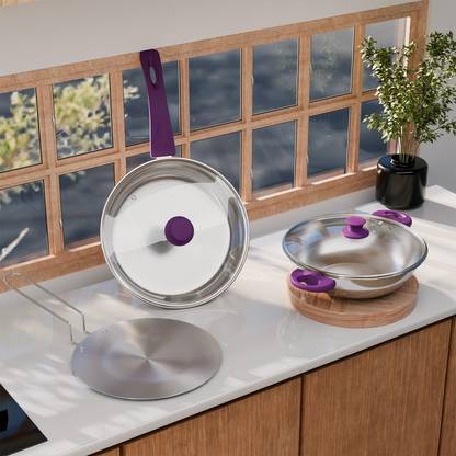 Lifelong LLTPC7 Combo Kadhai,Fry Pan (22 CM), Roti Tawa Induction Bottom Cookware Set