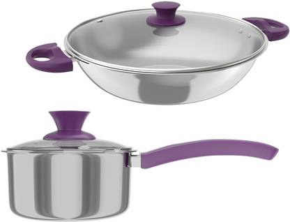 Lifelong LLTPC1 Combo Kadhai (20 CM), Saucepan with Lid (16 cm) Induction Bottom Cookware Set
