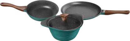 Preethi Artistic Die Cast Non Stick Set 27cm Tawa,24cm Fry Pan,Kadai 24cm With Glass Lid Non-Stick Coated Cookware Set