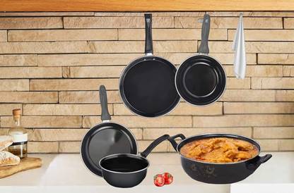 ROYAL ELIBA Kadai , Fry Pan, Tawa, Sauce & Tadka Pan Induction Bottom Non-Stick Coated Cookware Set  (Cast Iron, 5 – Piece) at Rs. 998