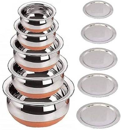 KEVRIZ Copper Bottom Handi with LID Kitchen Serving & Cookware Bowl Handi Set Handi Induction Bottom Non-Stick Coated Cookware Set