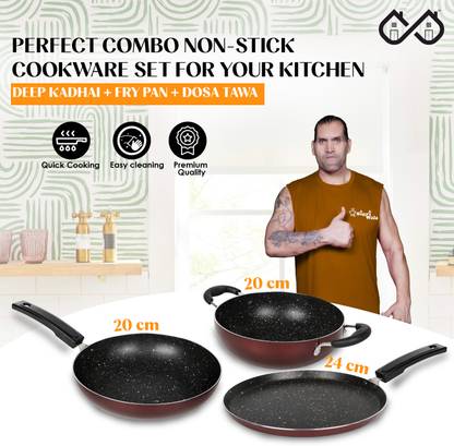 Sigri-wala SmoothChef Cookware kitchen pack of 3 piece Non-Stick Coated Cookware Set