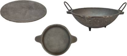 ALBurhanTraders Cast Iron Cookware set- Appam 7 cavity, Flat tawa 11inch and Kavil 10 inch Cookware Set