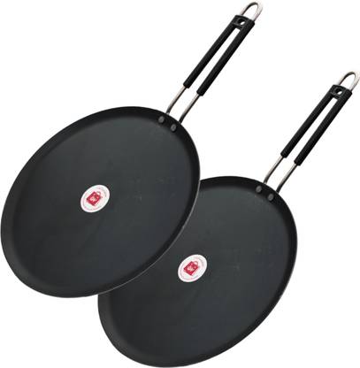 LAZYwindow Induction base flat Iron Tawa with insulated handle (25cm) Induction Bottom Cookware Set
