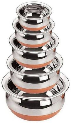 RBGIIT Pack of 5 Stainless Steel Stainless Steel Copper Bottom Cooking Serving Pot Cookware Set
