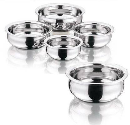 PAL stainless steel handi/urli/tope Handi 2.1 L, 1.6 L, 1.1 L, 0.8 L, 0.5 L (Stainless Steel, Bottom) Cookware Set