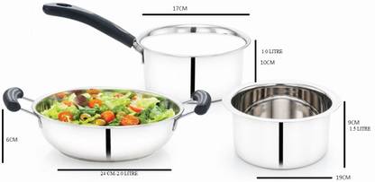 MAHAVIR Stainless Steel Induction and LPG compatible Cookware set Induction Bottom Cookware Set