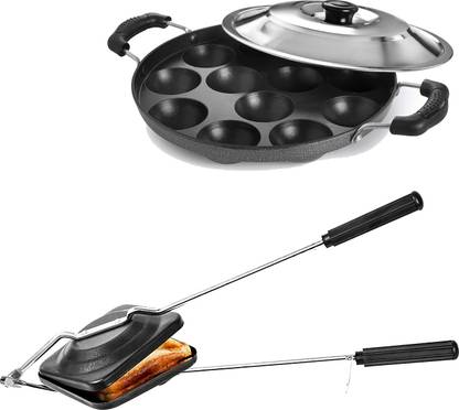 NARV Non-Stick Coated Combo Sandwich Toaster, 12 Cavity Appam Patra with Steel Lid K3 0 W Pop Up Toaster