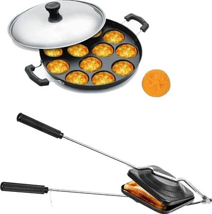 NARV Sandwich Gas Toaster Regular & 12 Cavity Appam Patra with Stainless Steel Lid K2 0 W Pop Up Toaster