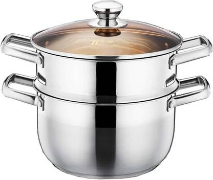 LAVNIK 2 Tier Boiler Pot with Lid Cookware Stainless Steel Induction Bottom Steamer Stainless Steel Steamer