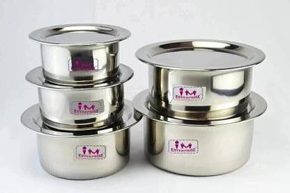 IM ENTERPRISE Steel Tope Set With Lid,Patila Set,Tapeli Set With Lid(10-piece) Induction Bottom Non-Stick Coated Cookware Set