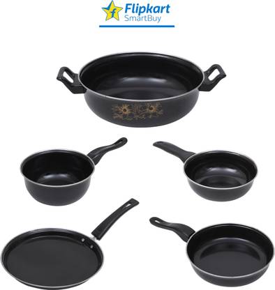 Flipkart SmartBuy Nonstick Kitchen Items - Cookware Set Combo of 5 Pcs - Induction Bottom Non-Stick Coated Cookware Set