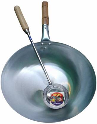 NPCPL Wok Kadhai Medium Size 12 Inch with SS Kadchi Cookware Set