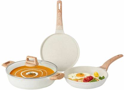 CaROTE 24 Pan+28 Dosa Tawa+28 Kadai, White Induction Bottom Non-Stick Coated Cookware Set