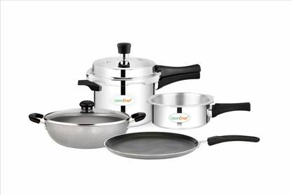 Greenchef Garnet Cooker Combo Non IB 5ltrs,Junior Pan, Kadai 240, Tawa 280 Non-Stick Coated Cookware Set