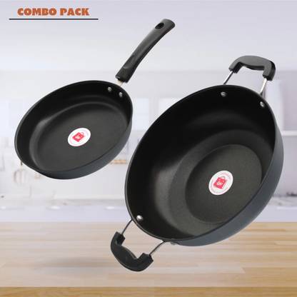 LAZYwindow LAZYwindow Premium Quality Nonstick Cookware Combo - Fry Pan + Kadhai Induction Bottom Non-Stick Coated Cookware Set