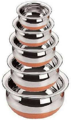 RBGIIT Cooking and Serving Copper Bottom Handi Set 5 Pc Biryani Pot Punjabi Handi K1 Cookware Set