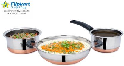 Flipkart SmartBuy Stainless Steel Kadhai, Patila,Saucepan Set of 3 Copper Bottem Induction Bottom Cookware Set