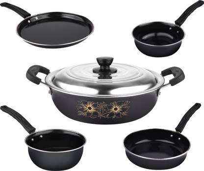 DOXMO Nonstick of 5pc, Kadhai(With Lid) Frypan,Sauce Pan,Tadka Pan & Tawa Induction Bottom Non-Stick Coated Cookware Set