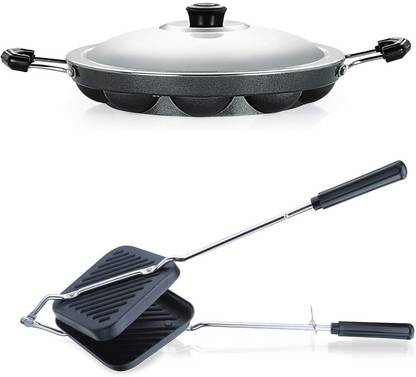 HM EVOTEK Non-Stick Aluminium Grill Sandwich Bread Toaster | Appam Patra with Steel Lid K5 0 W Pop Up Toaster