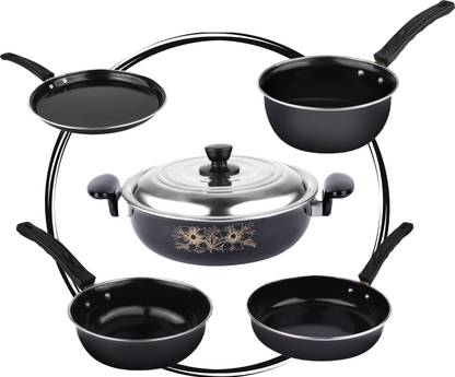 MY STORE Non-Stick Cookware Set (6 Pcs) Kadhai with Lid, Tawa, Frypan, Saucepan, Tadka - Induction Bottom Non-Stick Coated Cookware Set