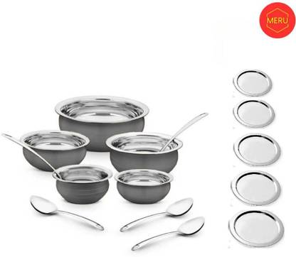Meru Meru black handi with lid and serving spoon set Induction Bottom Cookware Set