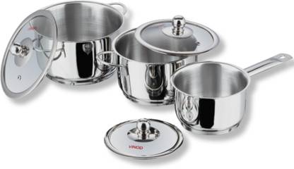 VINOD Stainless Steel Induction Friendly Tuscany 3 Pcs Induction Bottom Cookware Set