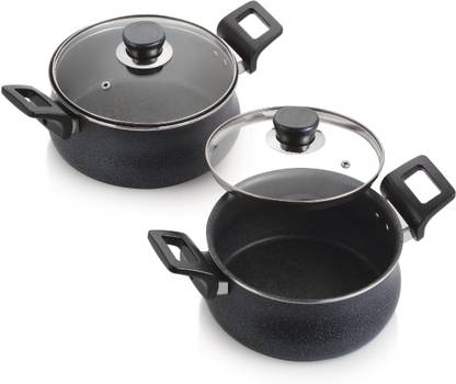 iVBOX Regal-2Pcs 3mm Cook & Serve Handi Kadhai Casserole 2.5L & 3.5L Set of 2 Induction Bottom Non-Stick Coated Cookware Set