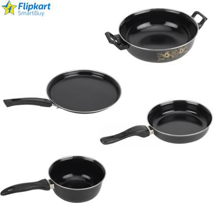 Flipkart SmartBuy Premium Kitchen Cookware Set Combo - Kadhai, Tawa, Fry Pan & Sauce Pan - Induction Bottom Non-Stick Coated Cookware Set