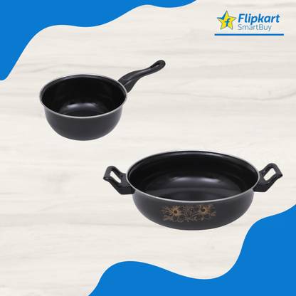 Flipkart SmartBuy Non-Stick Cookware Set of 2 Pcs - Kadhai & Sauce Pan - Induction Bottom Non-Stick Coated Cookware Set