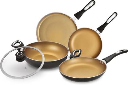 BERGNER Optimum 3-Layer Non-Stick 5 Pcs Cookware Set | Bakelite Handle | Less Oil Use | Induction Bottom Non-Stick Coated Cookware Set