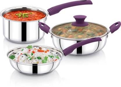 AVIAS Inox 4 Pcs Set with Glass Lid Induction Bottom Cookware Set