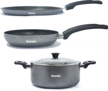Senora Nonstick Hammerton Coated Casserole 4 PC Combo, Grey, PFOA FREE I INDUCTION BASE Induction Bottom Non-Stick Coated Cookware Set