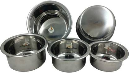 MiliTrends Steel Tope Set Without Lid | Flat Bottom Tope | FB Tope | Tope Kitchen Set of 5 Cookware Set