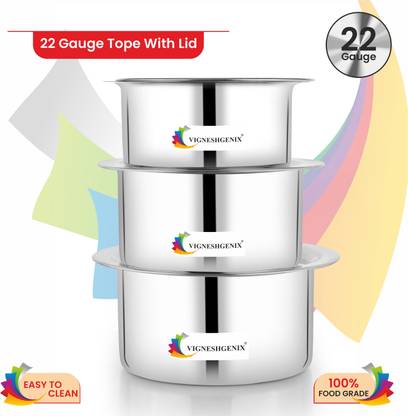 Vigneshgenix VIGNESHGENIX Stainless Steel Precision 22 Gauge Tope Set (Sizes 12/13/14) Lids. Cookware Set