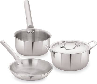 iVBOX Platina-Pro 4pcs Triply Steel 22cm FryPan, Milk Pan, 20cm Casserole With Lid Induction Bottom Cookware Set