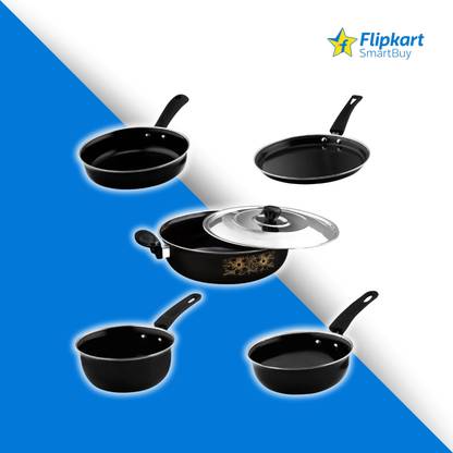 Flipkart SmartBuy Essential Cast Iron: 6-Piece Non-Stick Cookware Set - Induction & Gas Induction Bottom Non-Stick Coated Cookware Set