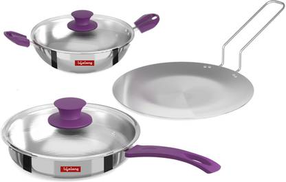 Lifelong LLTPC6 Combo Kadhai (20 CM), Fry Pan Roti Tawa Induction Bottom Cookware Set