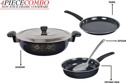 Manlu Induction Bottom Cookware Set(Gas Friendly)Non-Stick Cookware Set{4-Piece} Induction Bottom Non-Stick Coated Cookware Set