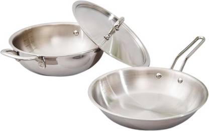 LIMETRO STEEL Triply Stainless Steel Cookware Combo Set of 2 | 1.5 L Kadhai, 20 cm Frypan | Induction Bottom Cookware Set