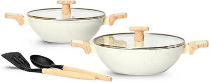 Kréme Ceracook Granite Ceramic Kadhai Cookware Set of 2pcs Induction Bottom Non-Stick Coated Cookware Set
