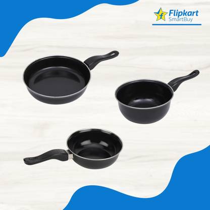 Flipkart SmartBuy Non-Stick Cookware Set - Fry Pan, Sauce Pan & Tadka Pan - Induction Bottom Non-Stick Coated Cookware Set
