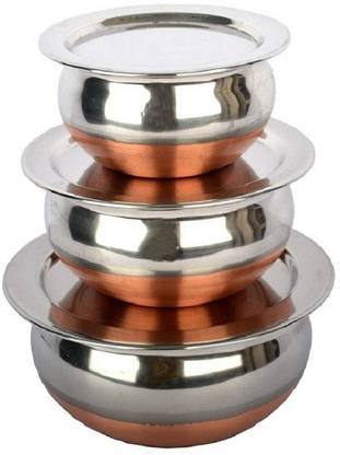 RBGIIT Copper Bottom Serving Cooking Sabzi Dal Salad Biryani Handi Pot Tope With Lid Cookware Set